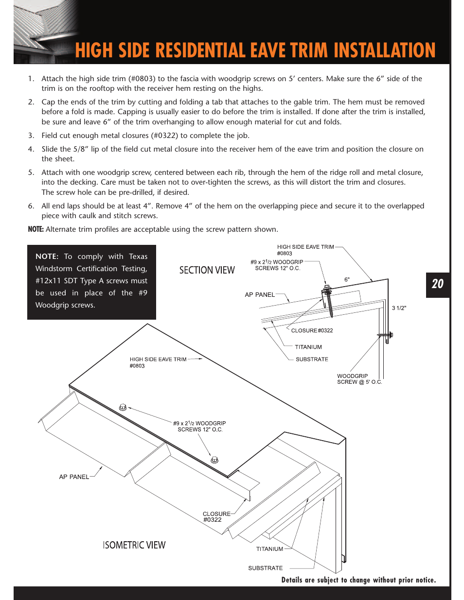 High side residential eave trim installation | Mueller AP Panel User Manual | Page 20 / 29