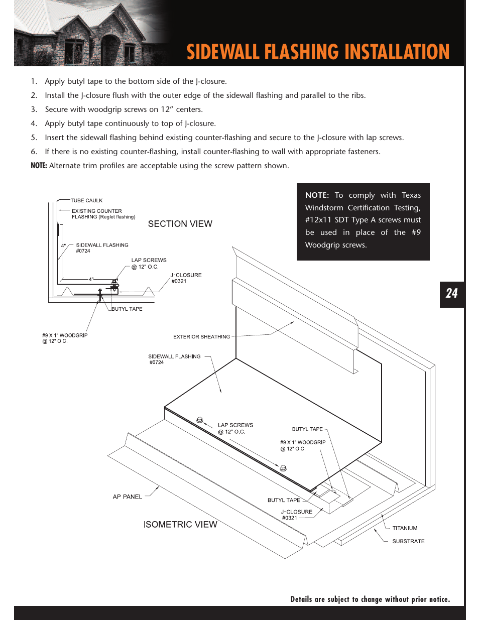 Sidewall flashing installation | Mueller AP Panel User Manual | Page 24 / 29