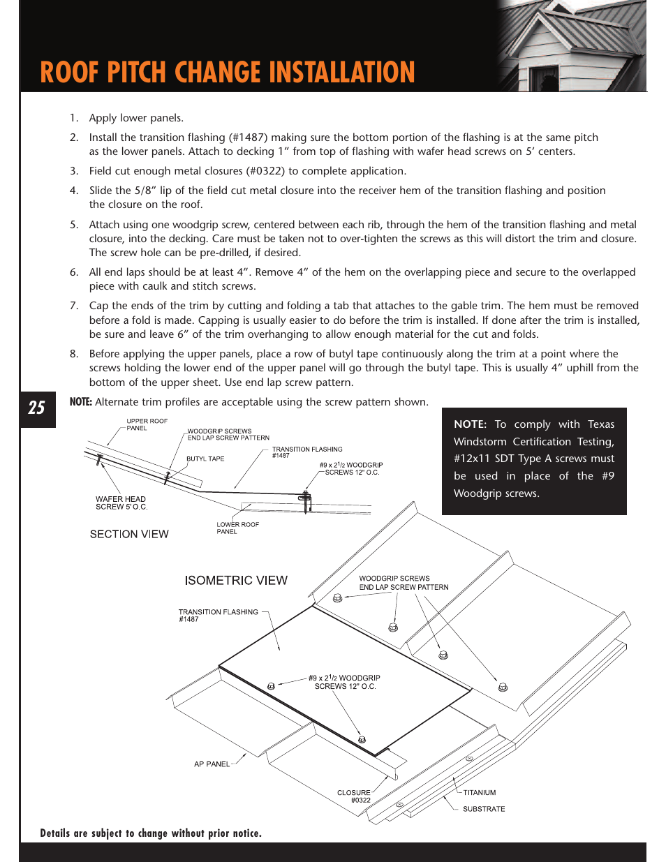 Roof pitch change installation | Mueller AP Panel User Manual | Page 25 / 29