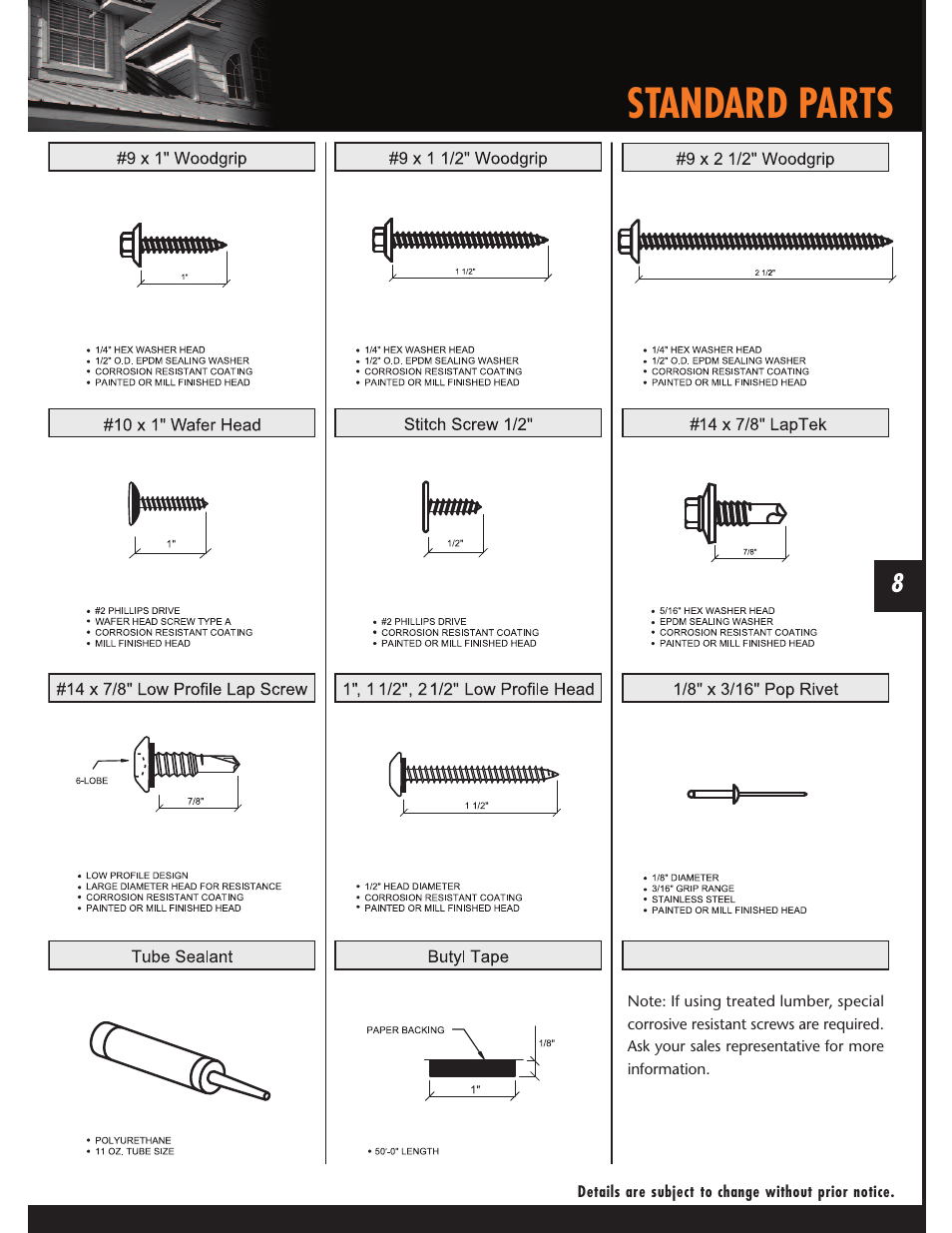 Standard parts | Mueller AP Panel User Manual | Page 8 / 29