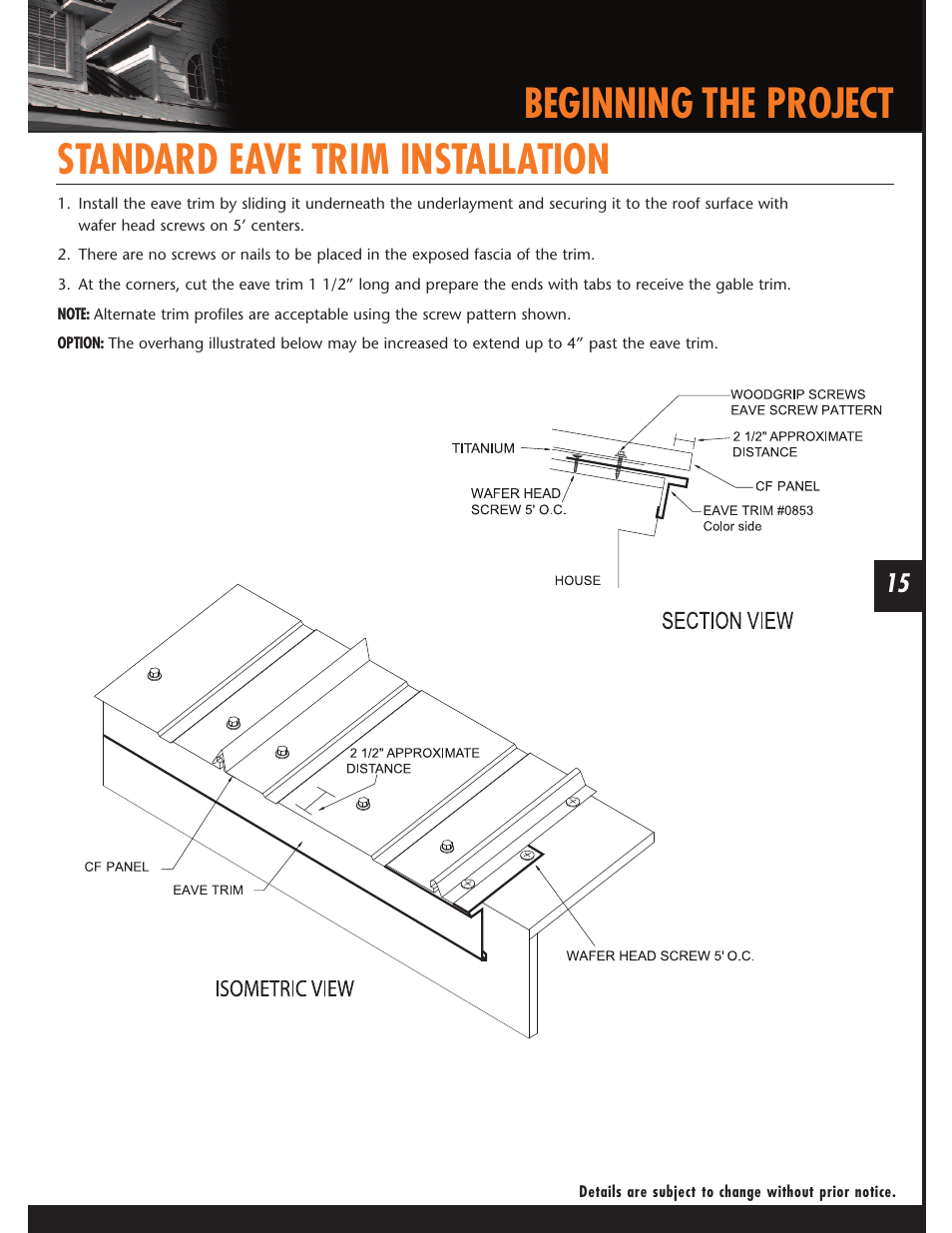 Beginning the project, Standard eave trim installation | Mueller CF Panel User Manual | Page 15 / 28