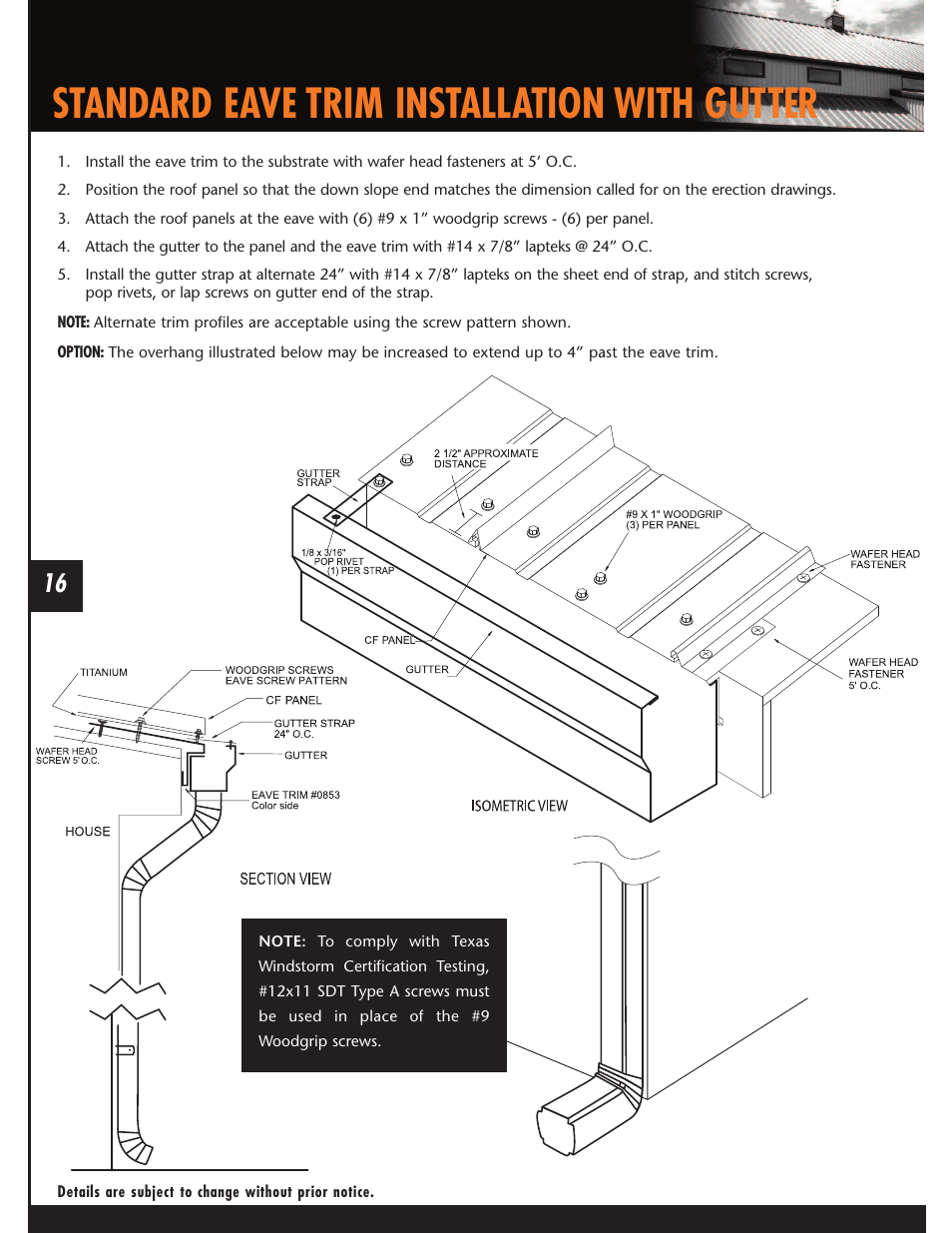 Standard eave trim installation with gutter | Mueller CF Panel User Manual | Page 16 / 28