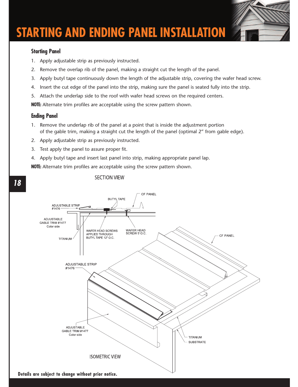 Starting and ending panel installation | Mueller CF Panel User Manual | Page 18 / 28