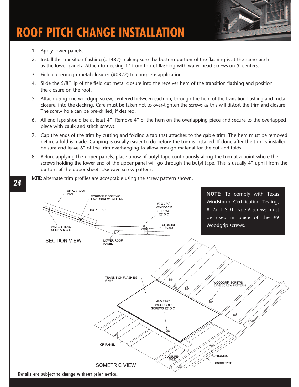 Roof pitch change installation | Mueller CF Panel User Manual | Page 24 / 28