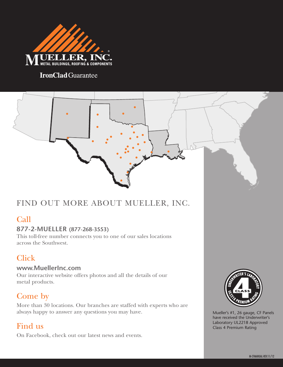 Call, Click, Come by | Find us, Find out more about mueller, inc | Mueller CF Panel User Manual | Page 28 / 28