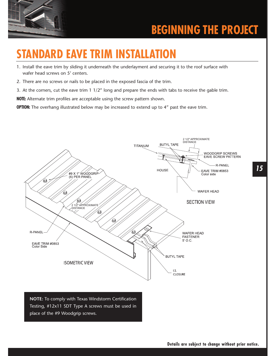 Beginning the project, Standard eave trim installation | Mueller U-Panel User Manual | Page 15 / 28