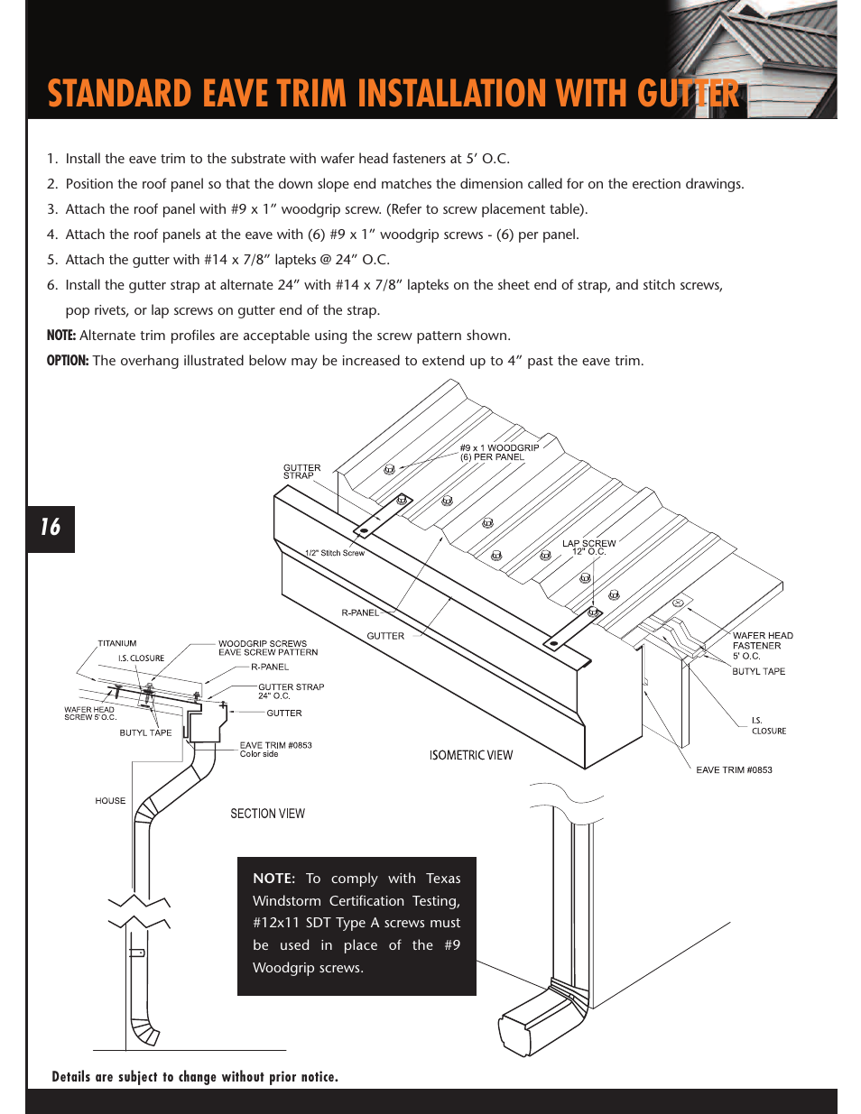 Standard eave trim installation with gutter | Mueller U-Panel User Manual | Page 16 / 28