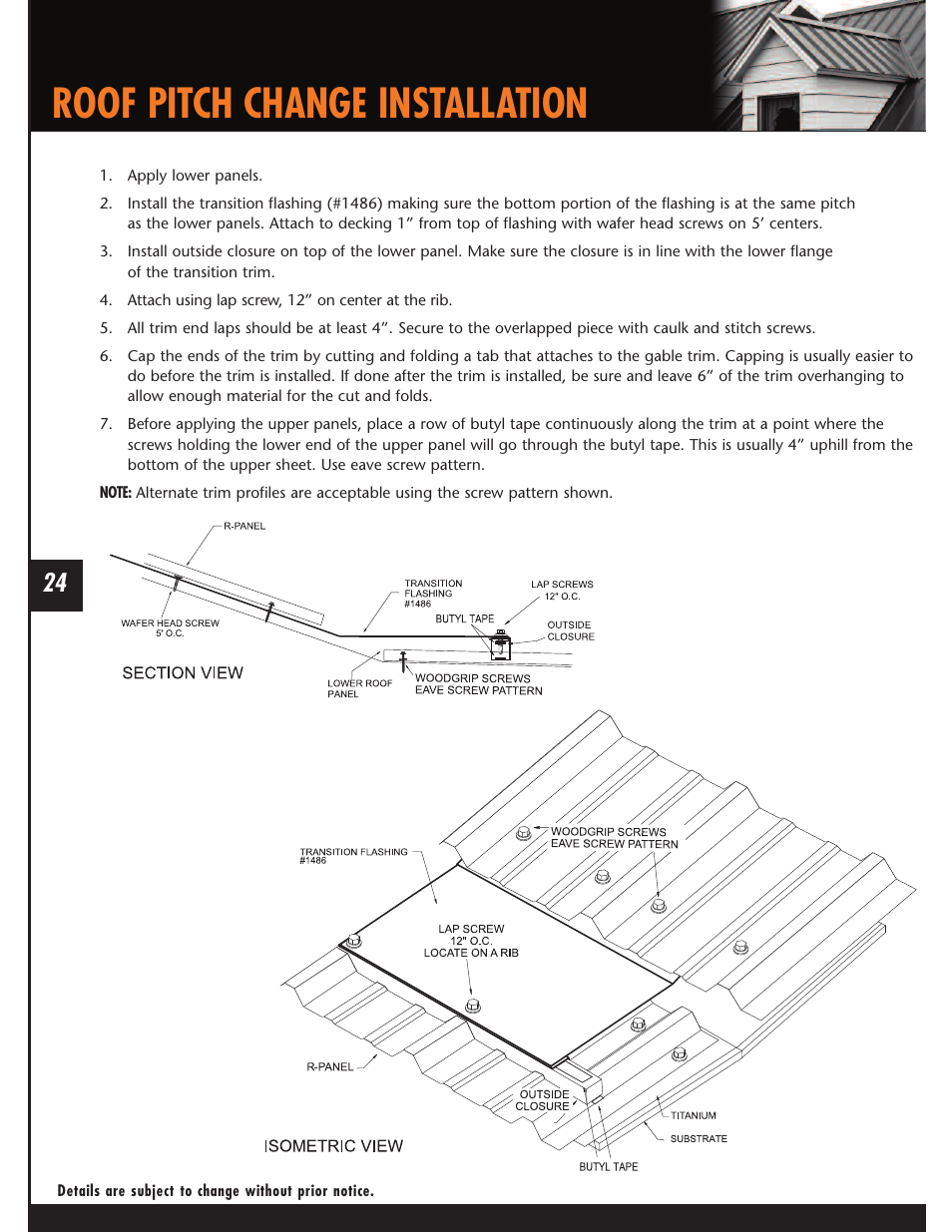 Roof pitch change installation | Mueller U-Panel User Manual | Page 24 / 28