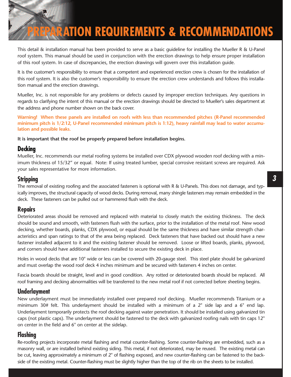 Preparation requirements & recommendations | Mueller U-Panel User Manual | Page 3 / 28