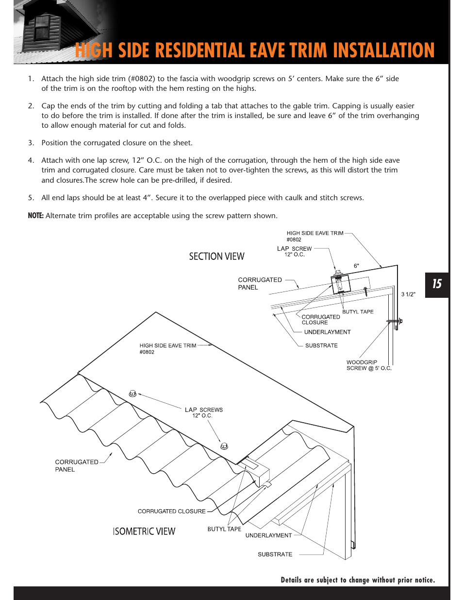 High side residential eave trim installation | Mueller Corrugated Panel User Manual | Page 15 / 24