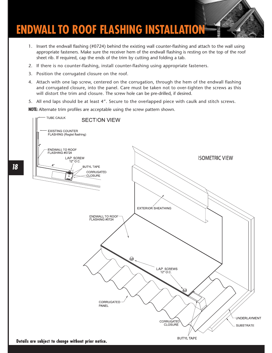 Endwall to roof flashing installation | Mueller Corrugated Panel User Manual | Page 18 / 24