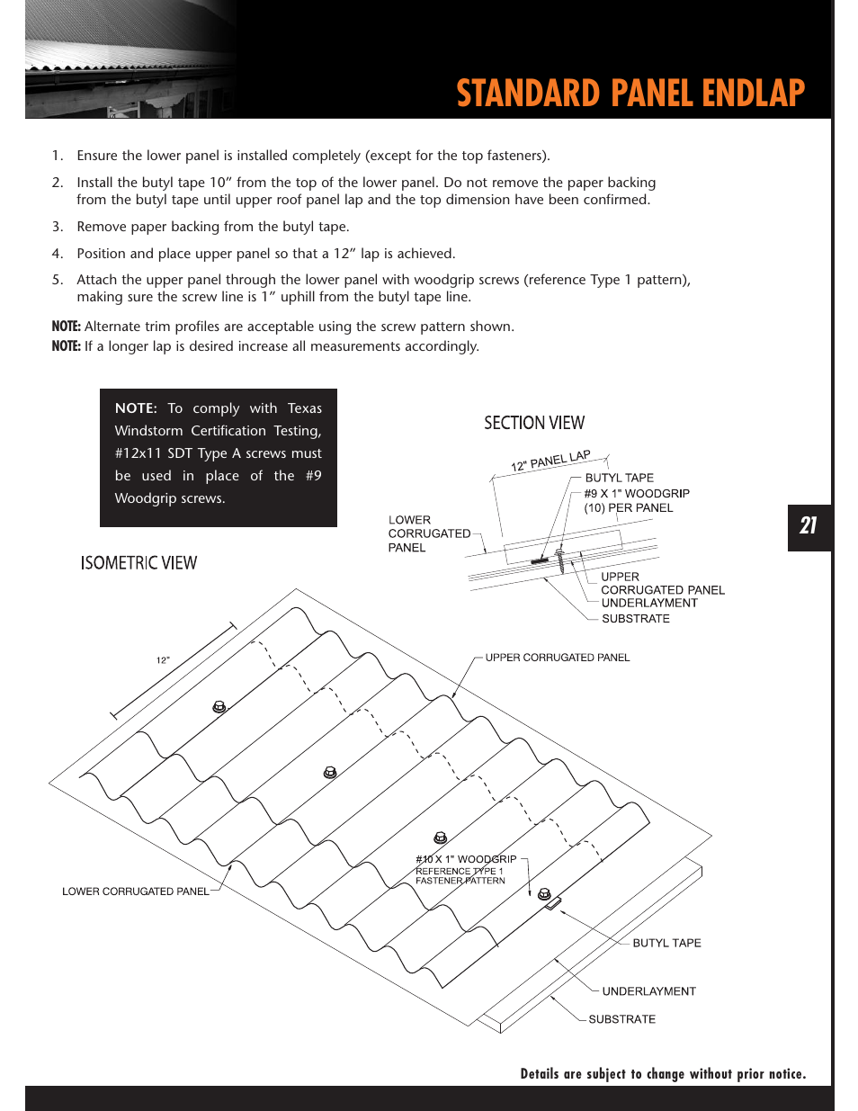 Standard panel endlap | Mueller Corrugated Panel User Manual | Page 21 / 24