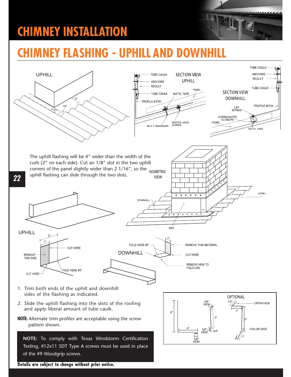 Chimney flashing - uphill and downhill, Chimney installation | Mueller Corrugated Panel User Manual | Page 22 / 24