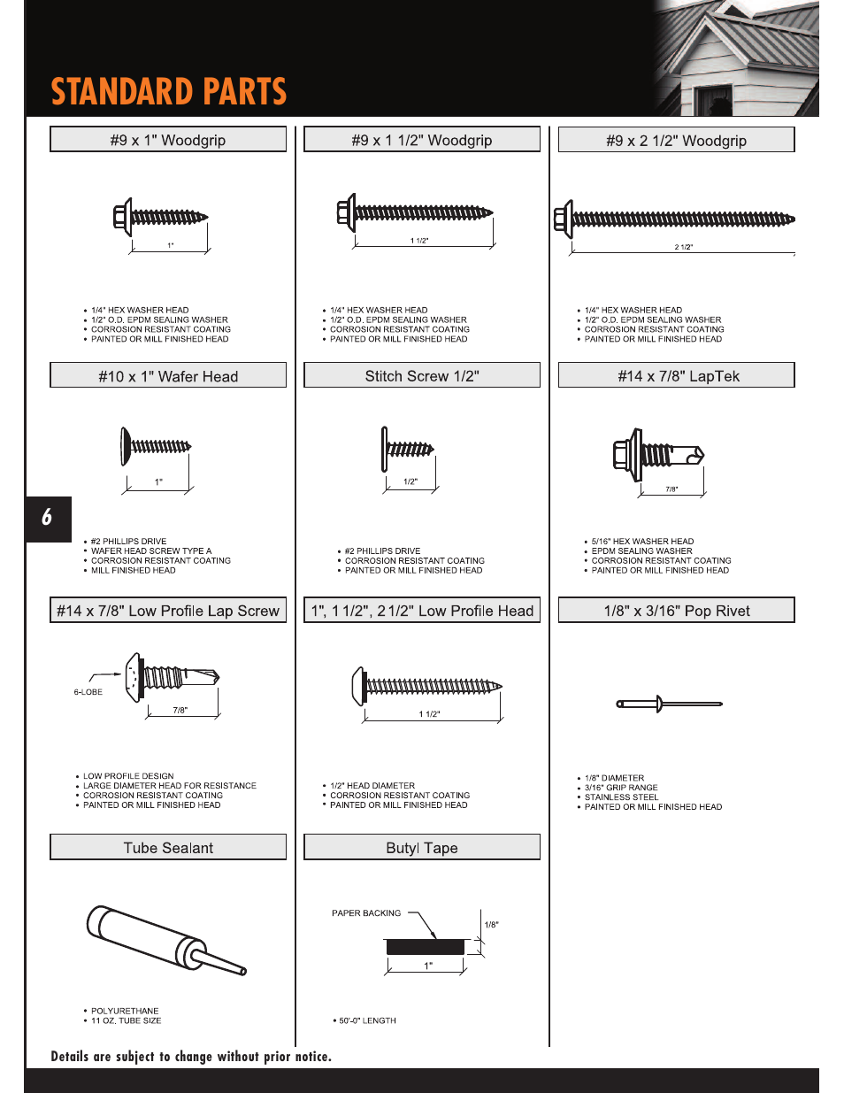 Standard parts | Mueller Corrugated Panel User Manual | Page 6 / 24