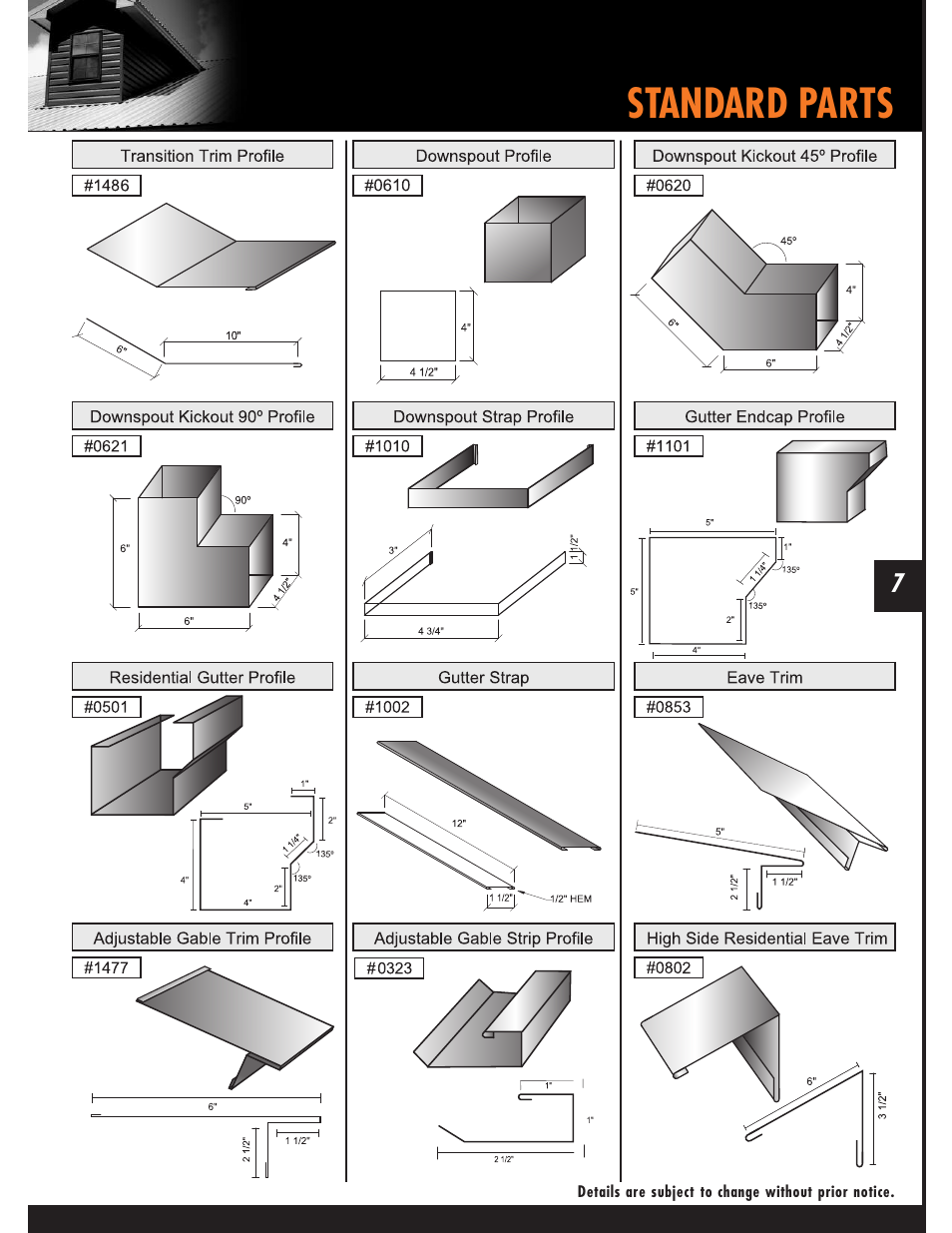 Standard parts | Mueller Corrugated Panel User Manual | Page 7 / 24