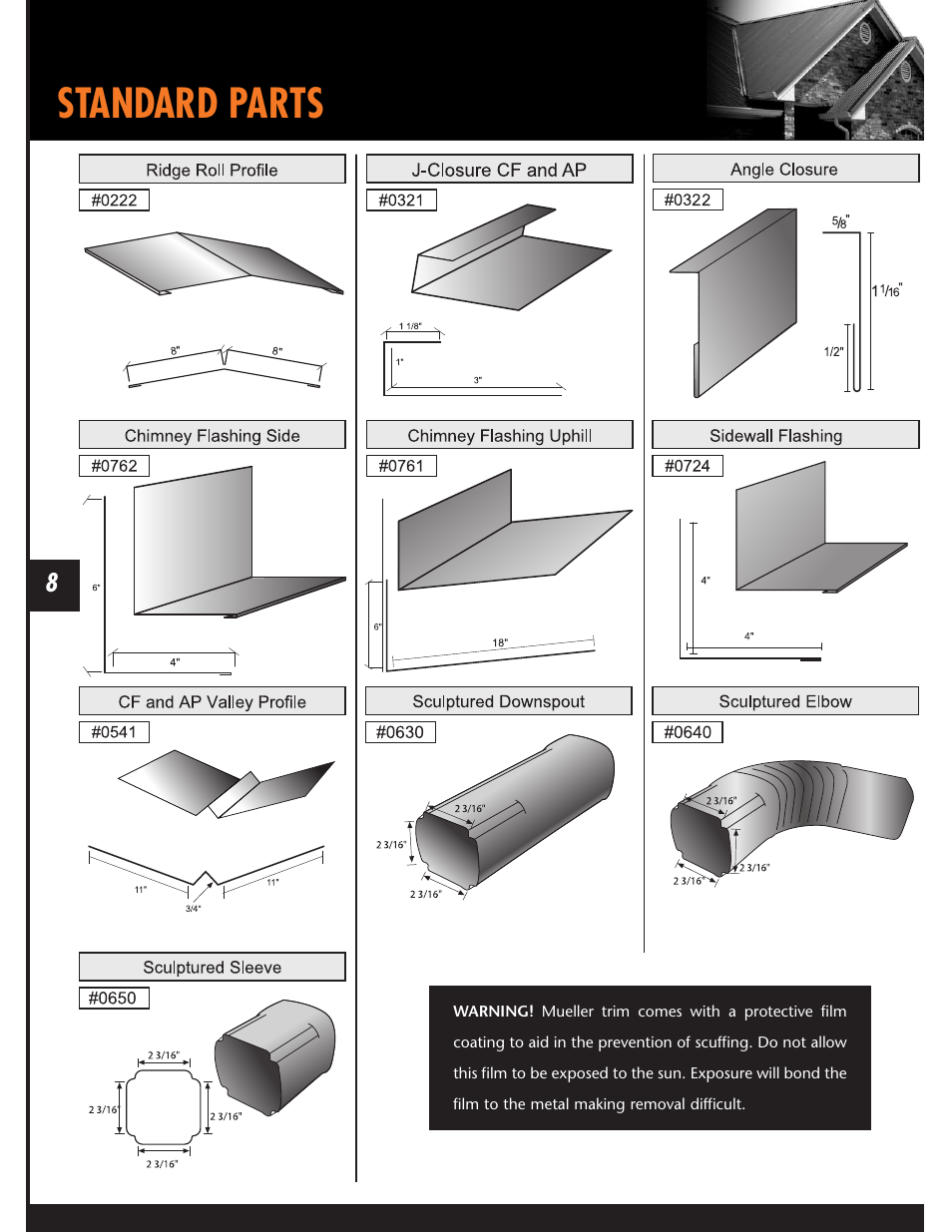 Standard parts | Mueller Corrugated Panel User Manual | Page 8 / 24