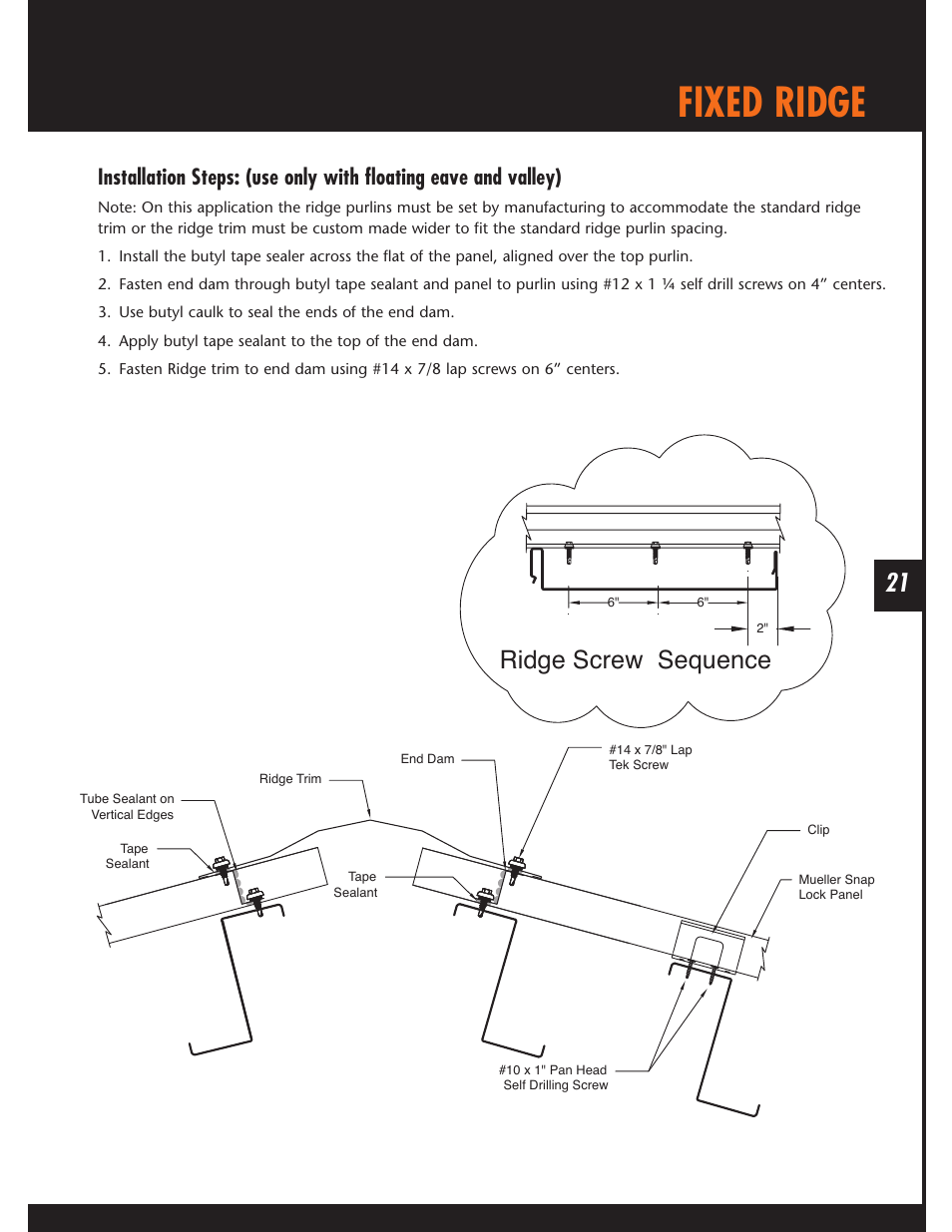 Fixed ridge, Ridge screw sequence | Mueller Snap Lock (MSL) User Manual | Page 21 / 44