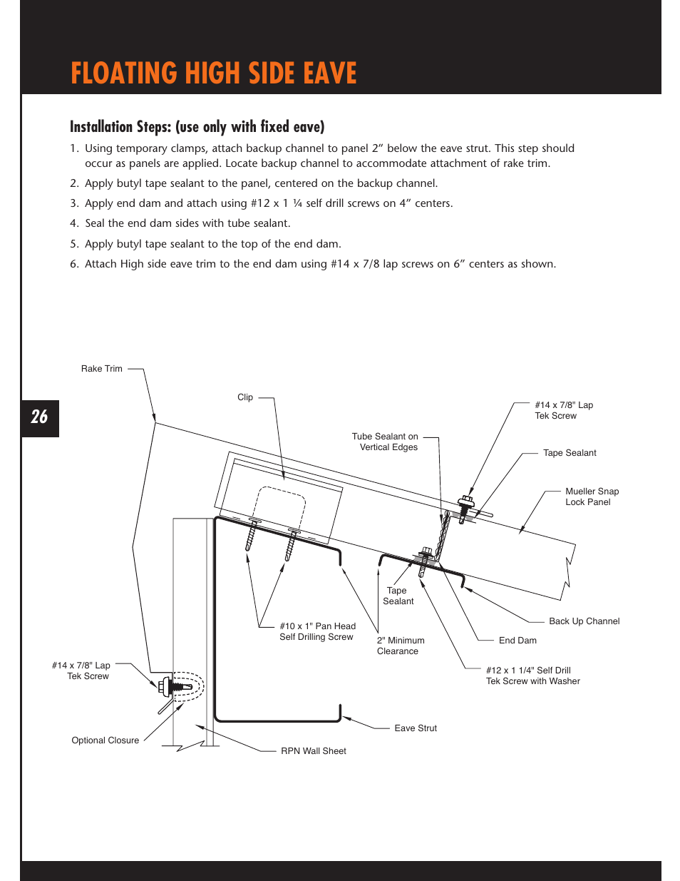 Floating high side eave, Installation steps: (use only with fixed eave) | Mueller Snap Lock (MSL) User Manual | Page 26 / 44