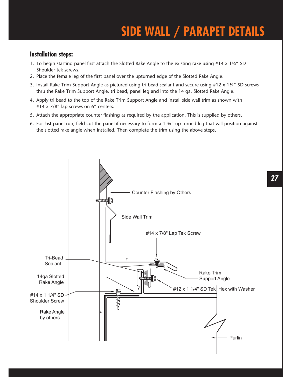Side wall / parapet details, Installation steps | Mueller Snap Lock (MSL) User Manual | Page 27 / 44