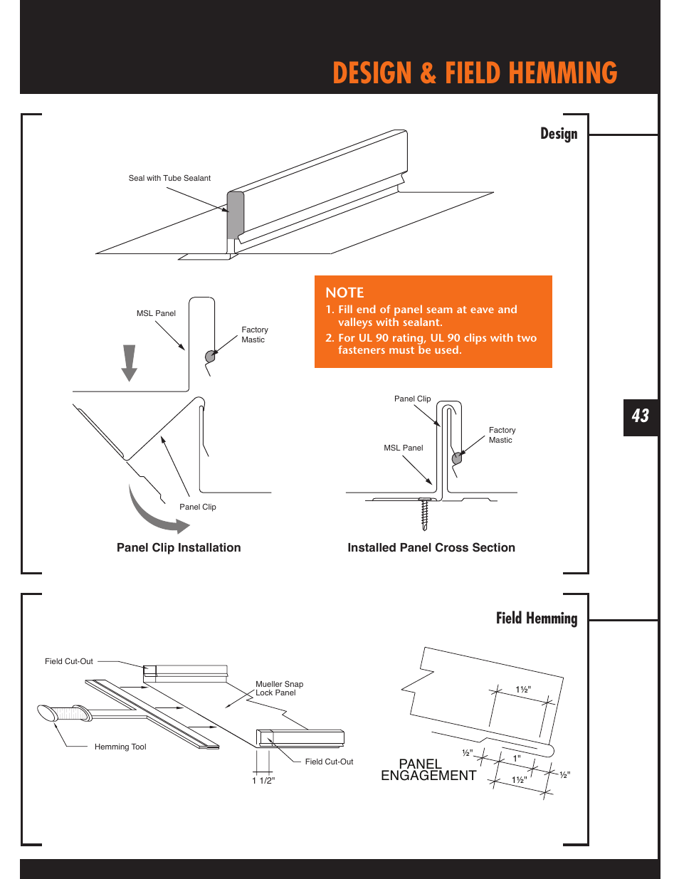 Design & field hemming, Design field hemming, Panel engagement | Mueller Snap Lock (MSL) User Manual | Page 43 / 44