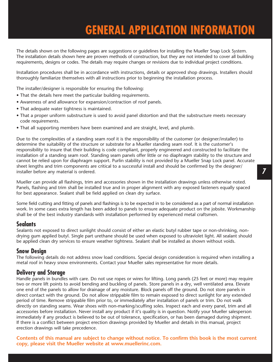 General application information | Mueller Snap Lock (MSL) User Manual | Page 7 / 44
