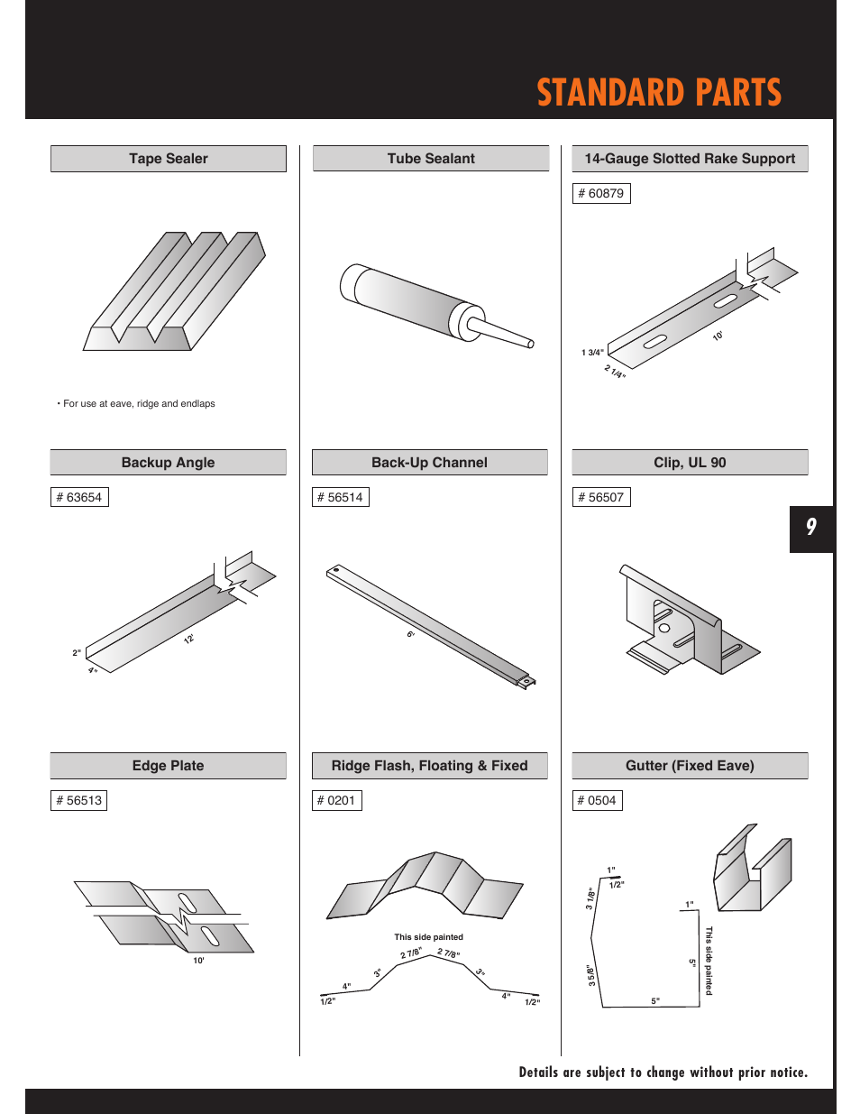 Standard parts | Mueller Snap Lock (MSL) User Manual | Page 9 / 44