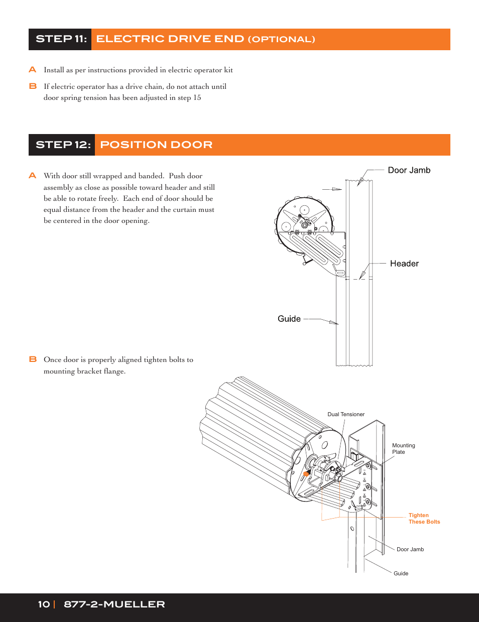 Step 11: electric drive end, Step 12: position door | Mueller Roll-Up Door C250 User Manual | Page 10 / 16