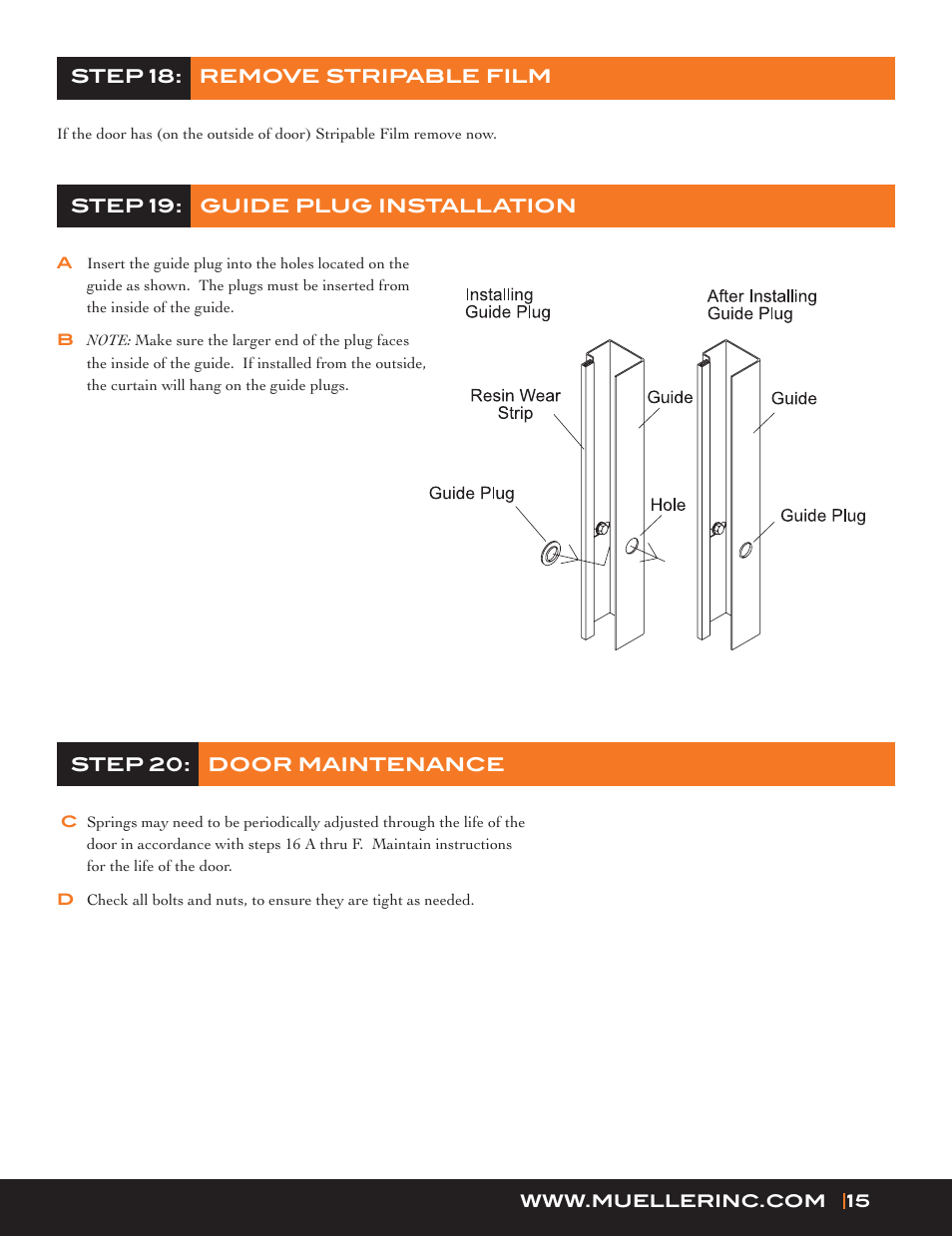 Mueller Roll-Up Door C250 User Manual | Page 15 / 16