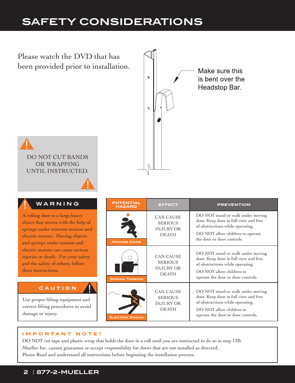 Safety considerations | Mueller Roll-Up Door C250 User Manual | Page 2 / 16