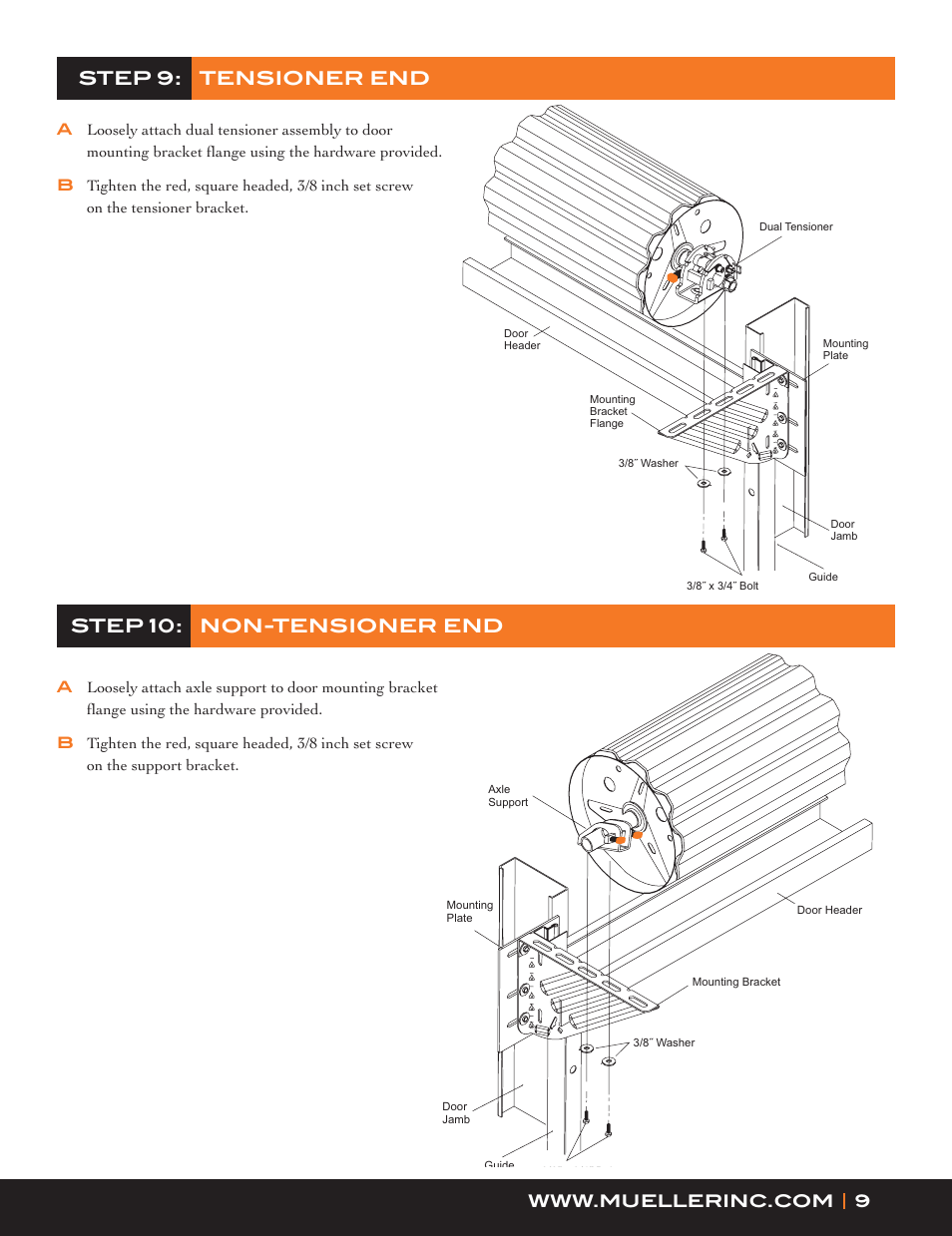 Step 9: tensioner end step 10: non-tensioner end | Mueller Roll-Up Door C250 User Manual | Page 9 / 16