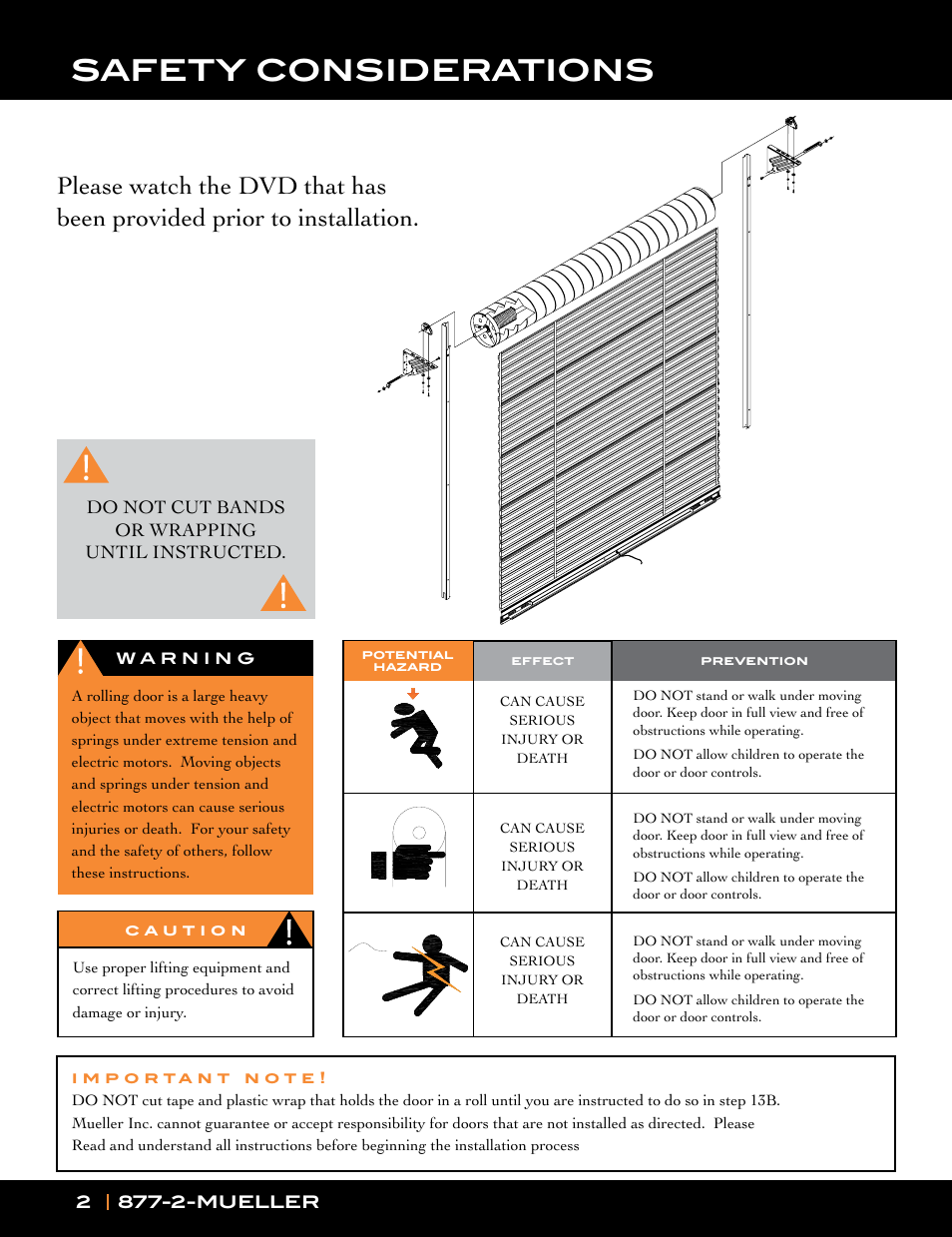 Safety considerations | Mueller Roll-Up Door L250 User Manual | Page 2 / 16