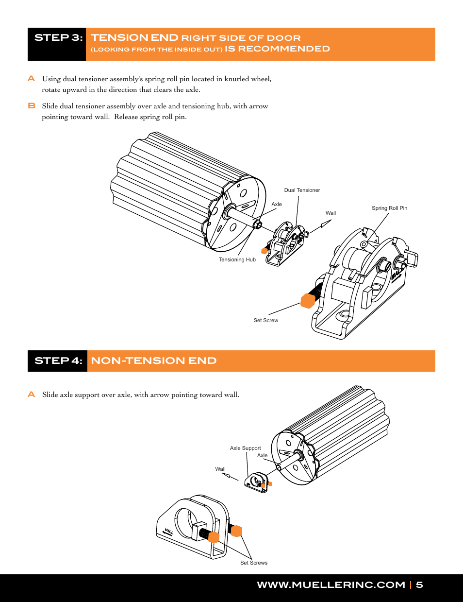 Step 4: non-tension end, Step 3: tension end | Mueller Roll-Up Door L250 User Manual | Page 5 / 16