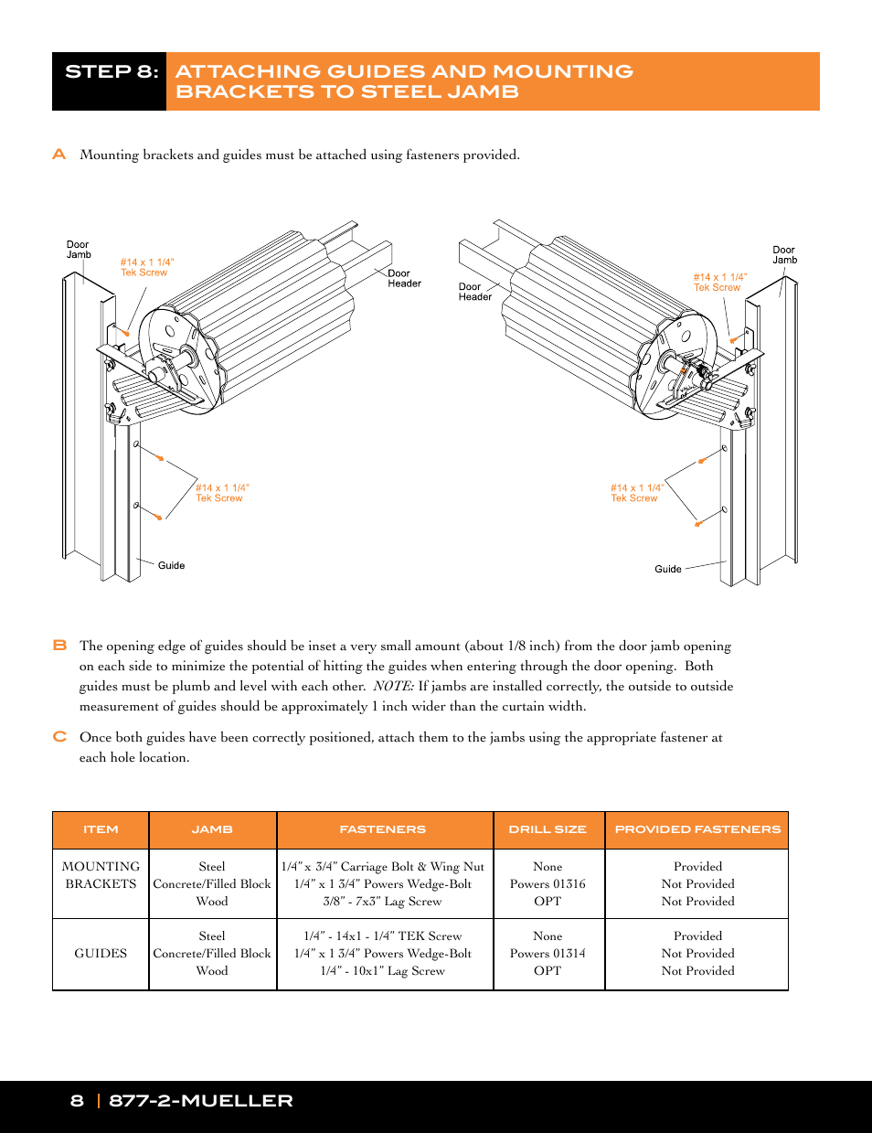 Step 7: non-tension end | Mueller Roll-Up Door L250 User Manual | Page 8 / 16