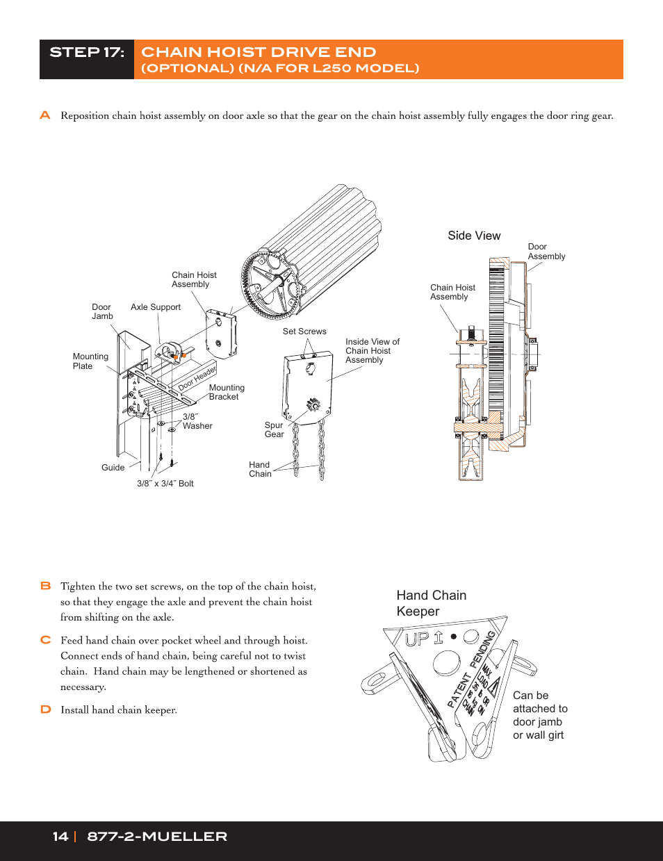 Hand chain keeper | Mueller Roll-Up Door W300 User Manual | Page 14 / 16