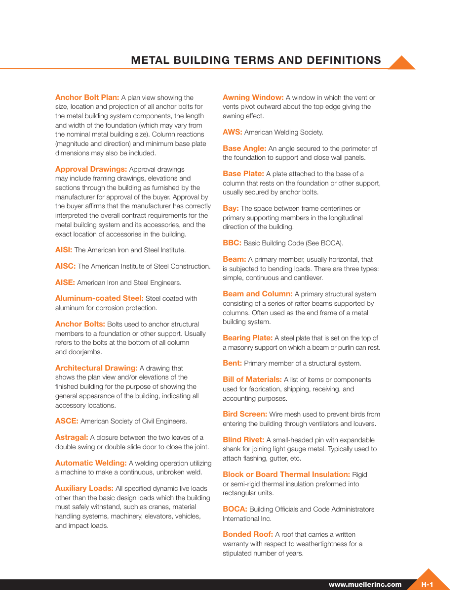 Metal building terms and definitions | Mueller Pre-Fab User Manual | Page 103 / 112