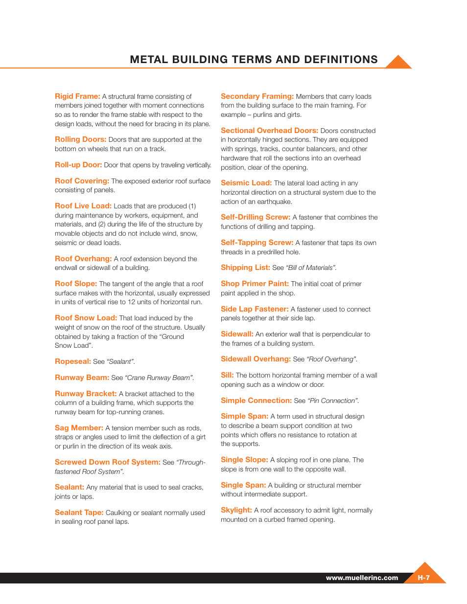 Metal building terms and definitions | Mueller Pre-Fab User Manual | Page 109 / 112