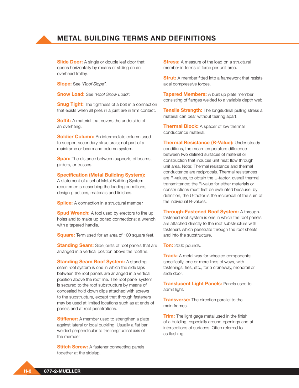 Metal building terms and definitions | Mueller Pre-Fab User Manual | Page 110 / 112