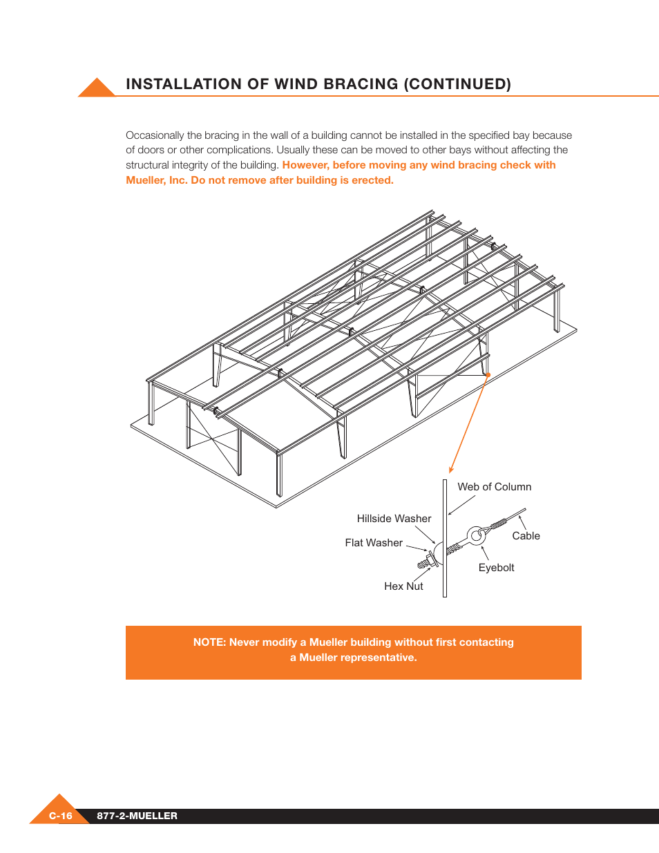 Installation of wind bracing (continued) | Mueller Pre-Fab User Manual | Page 36 / 112