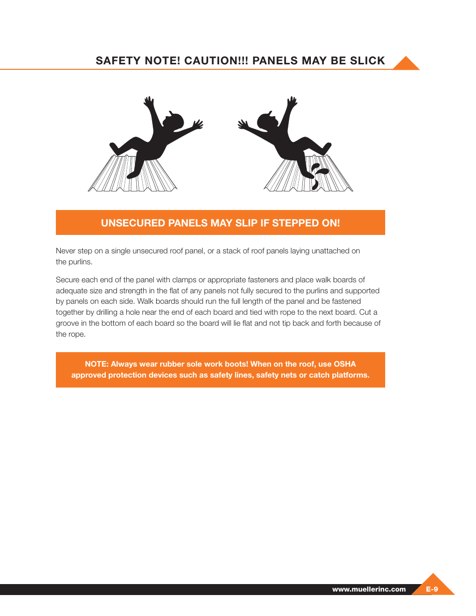 Unsecured panels may slip if stepped on | Mueller Pre-Fab User Manual | Page 55 / 112