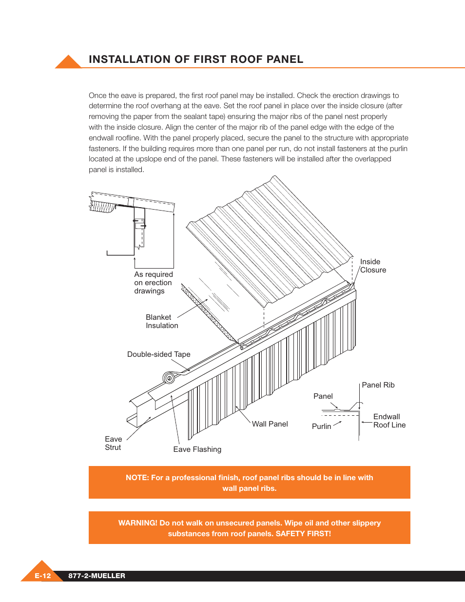 Installation of first roof panel | Mueller Pre-Fab User Manual | Page 58 / 112