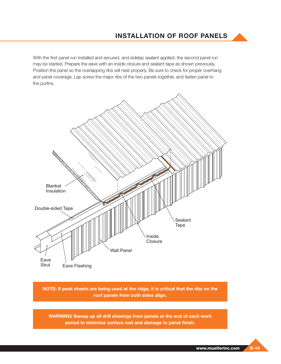Installation of roof panels | Mueller Pre-Fab User Manual | Page 59 / 112