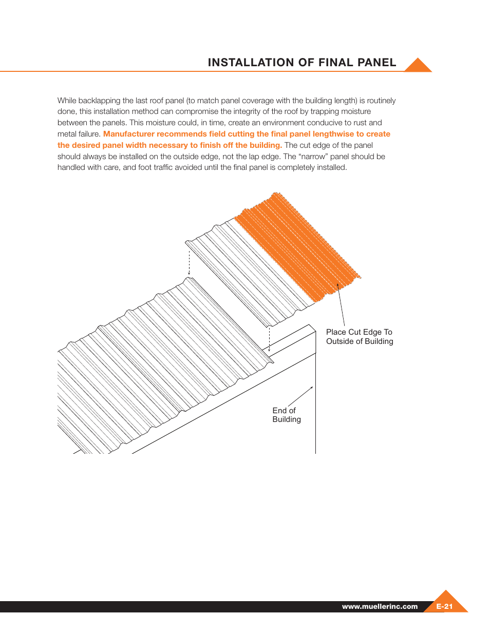 Installation of final panel | Mueller Pre-Fab User Manual | Page 67 / 112