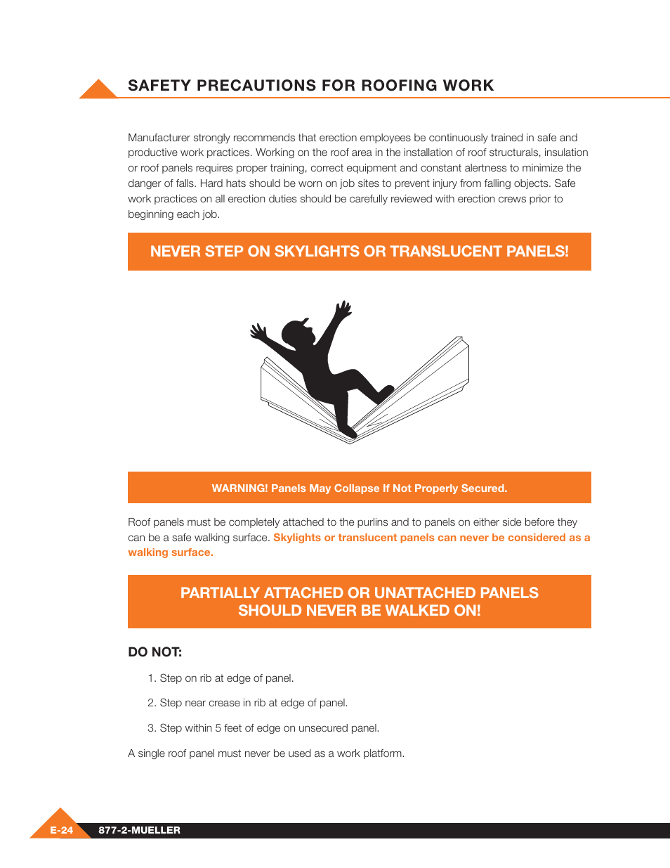 Safety precautions for roofing work | Mueller Pre-Fab User Manual | Page 70 / 112