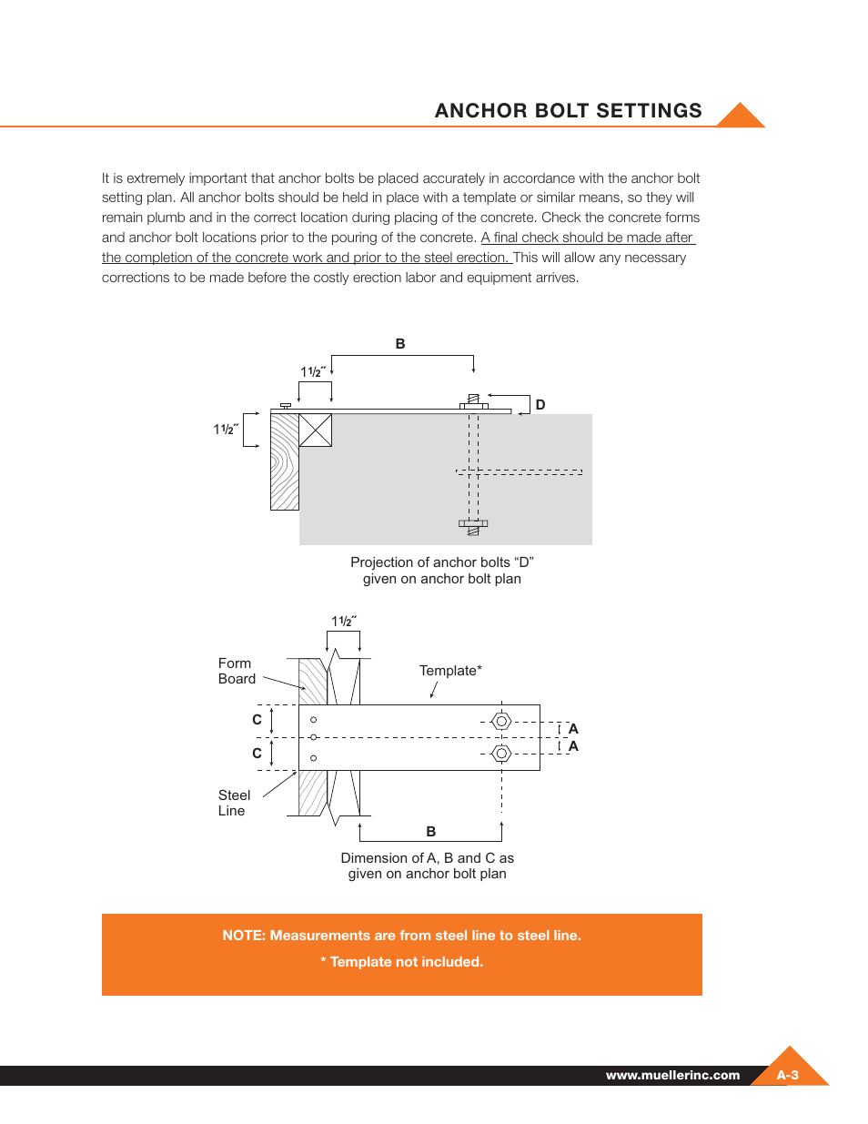 Anchor bolt settings | Mueller Pre-Fab User Manual | Page 9 / 112