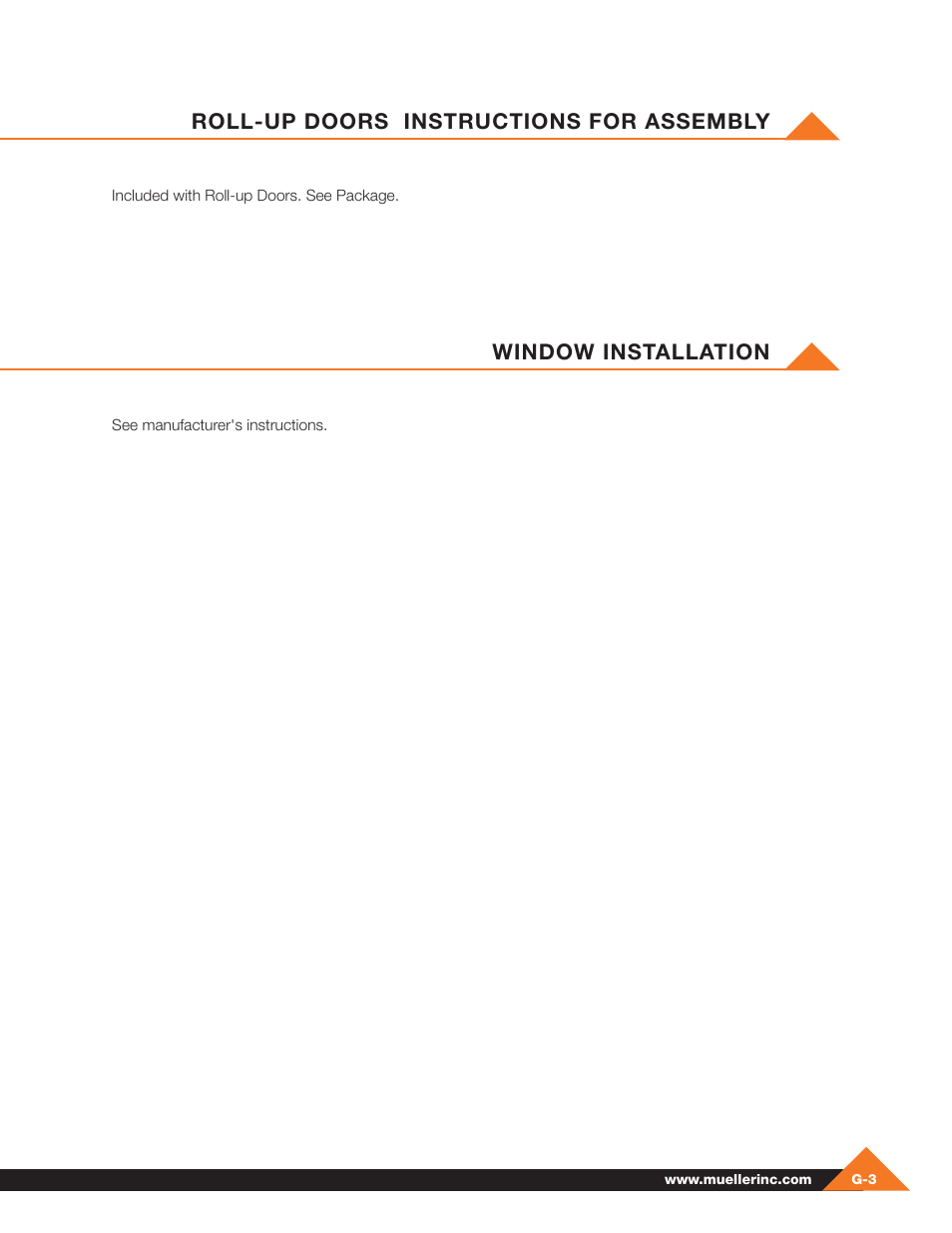 Roll-up doors instructions for assembly, Window installation | Mueller Pre-Fab User Manual | Page 95 / 112