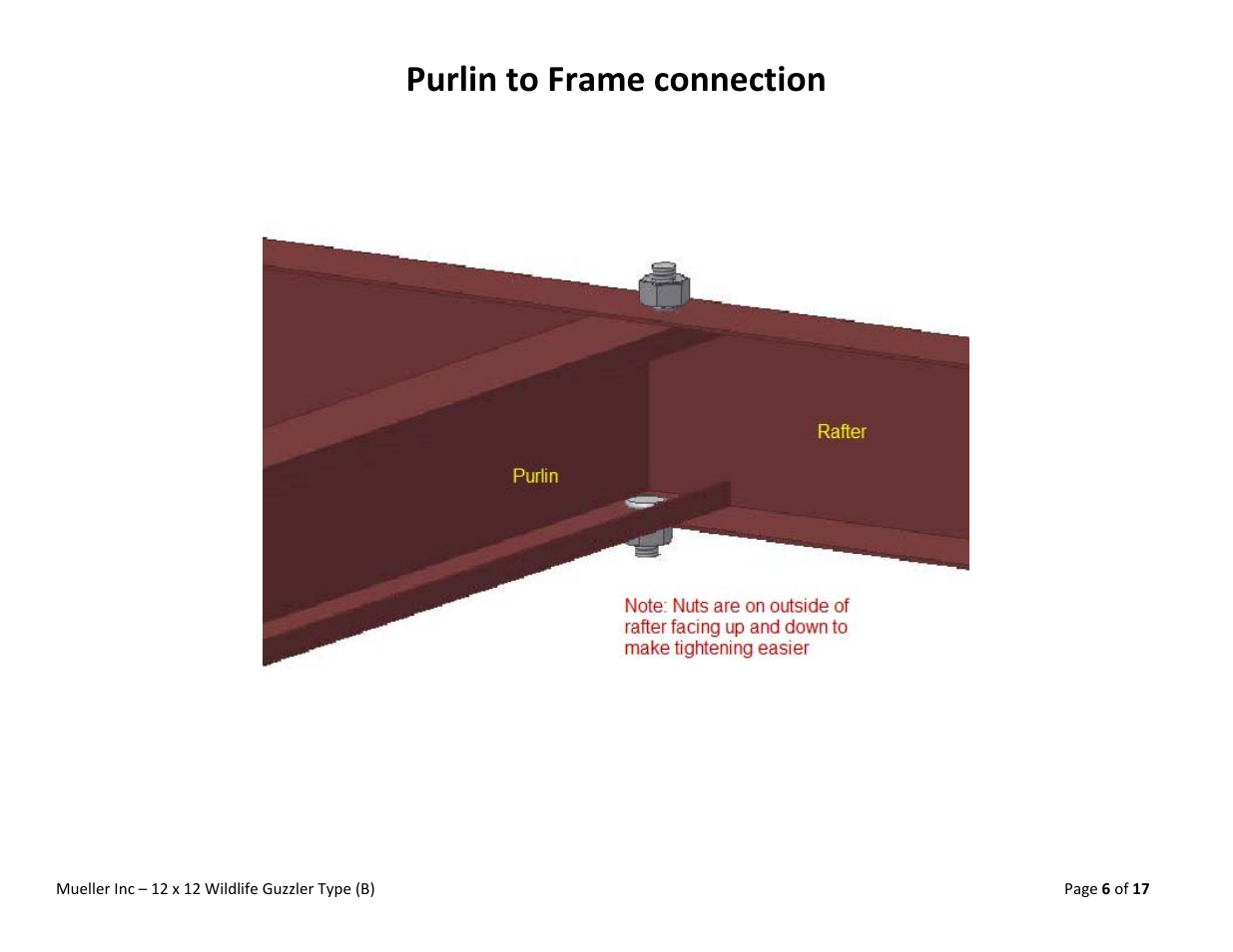 Purlin to frame connection | Mueller Wildlife Guzzler User Manual | Page 6 / 17