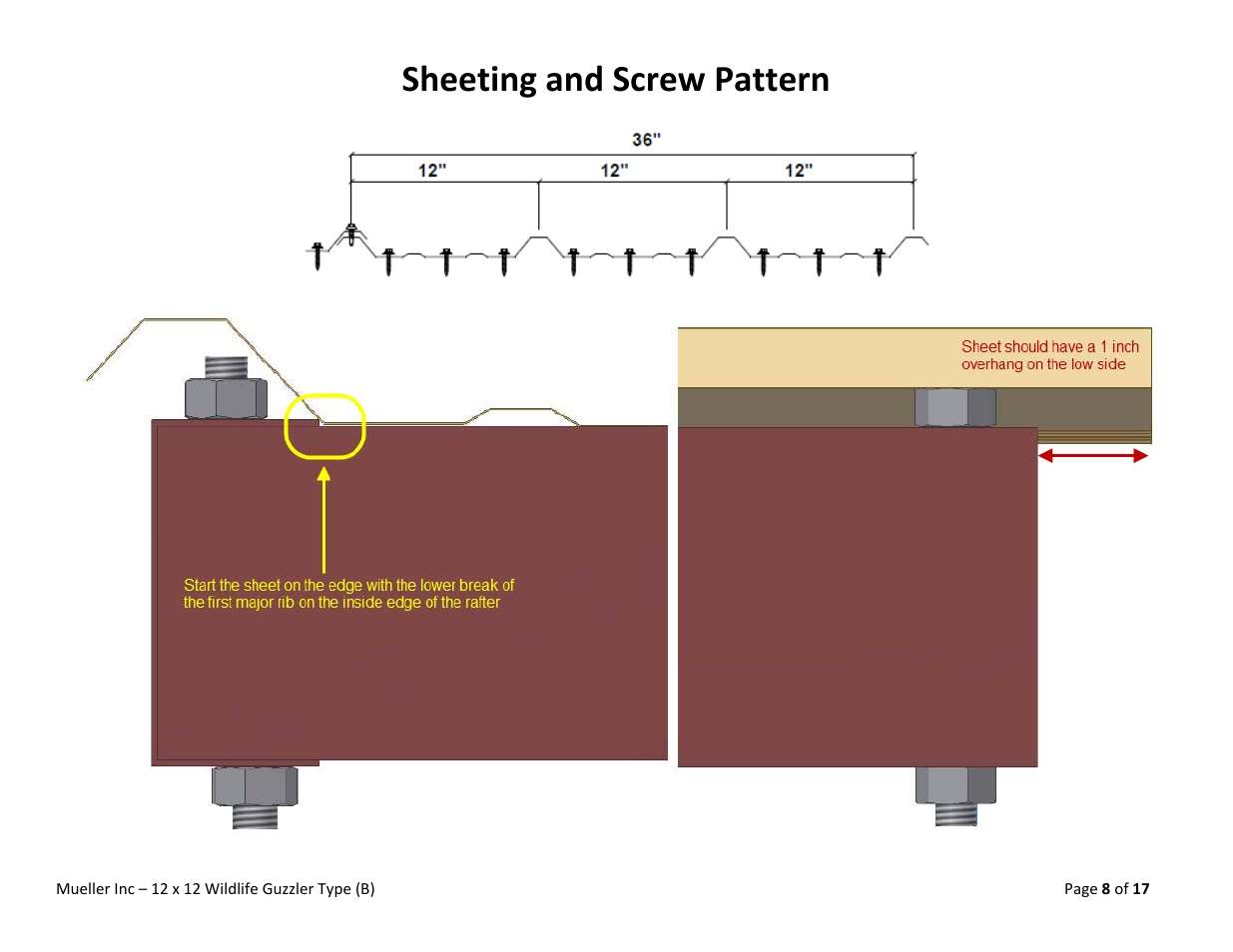 Sheeting and screw pattern | Mueller Wildlife Guzzler User Manual | Page 8 / 17