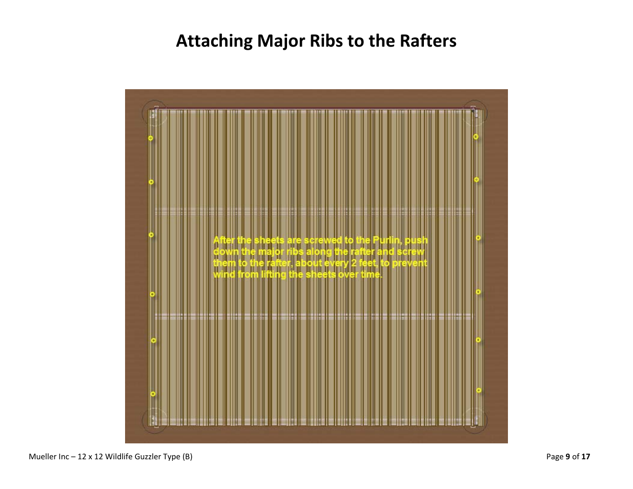 Attaching major ribs to the rafters | Mueller Wildlife Guzzler User Manual | Page 9 / 17