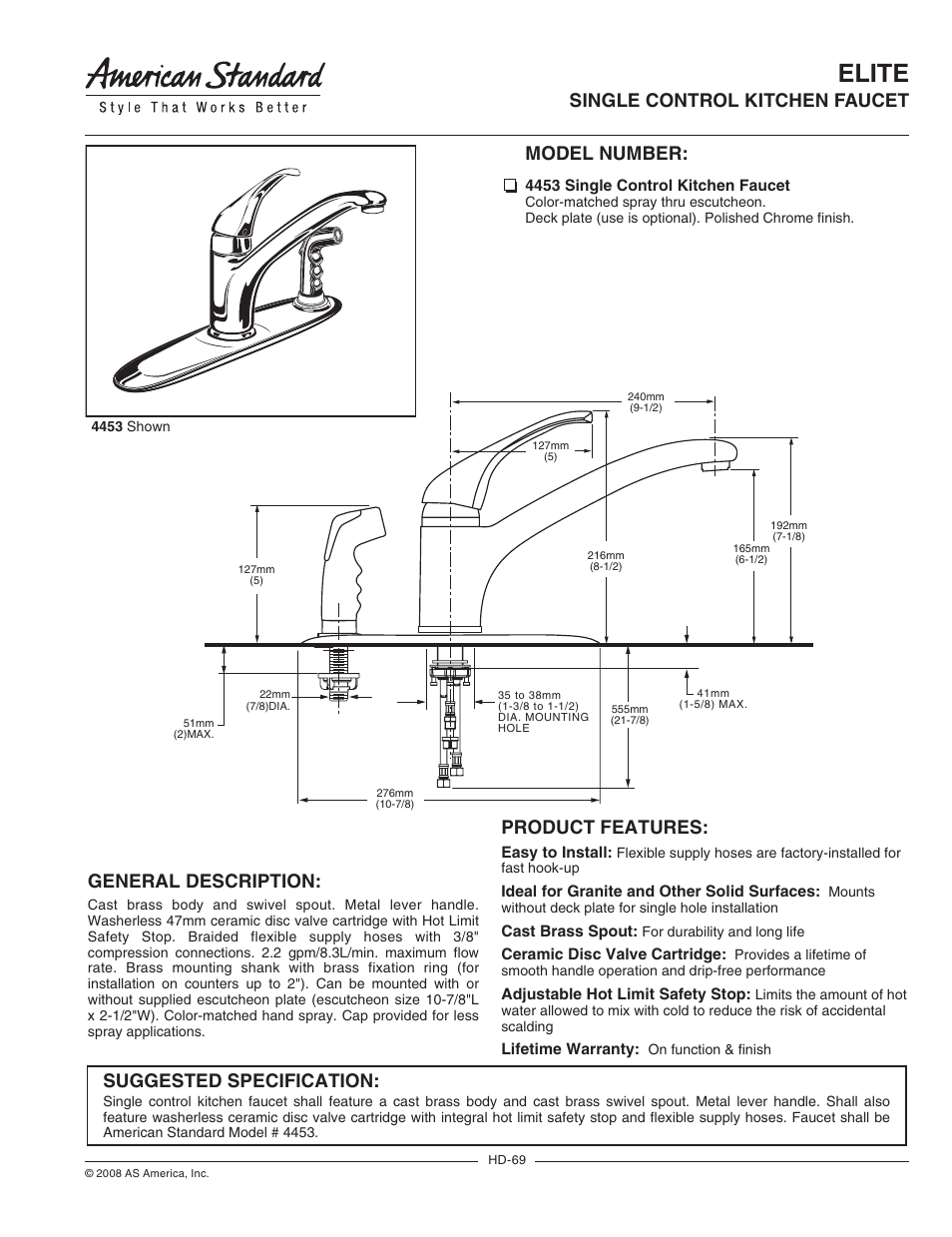 American Standard 4453 User Manual | 2 pages