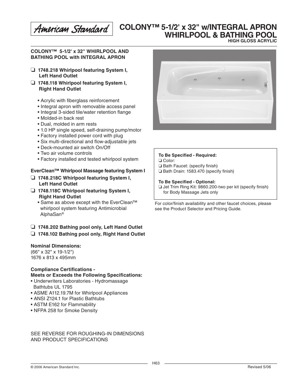 American Standard 1748.202 User Manual | 2 pages